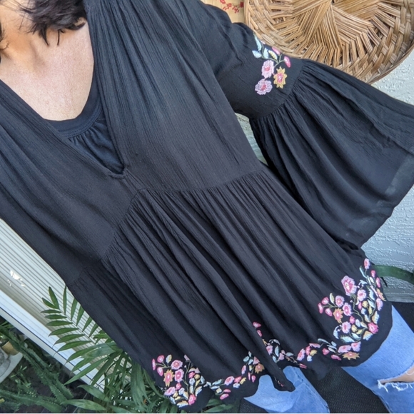 Free People XS Te Amo Mini Dress Embroidered Black - Picture 3 of 16